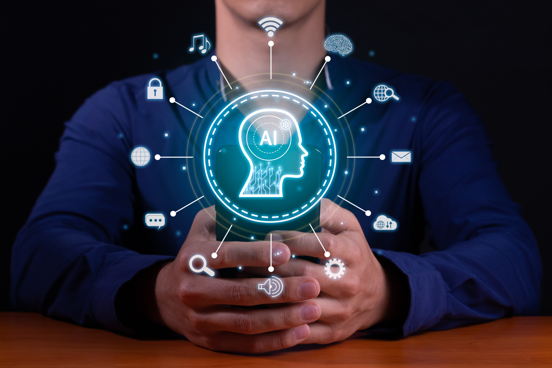 Futuristic concept of AI technology shaping innovation and business growth